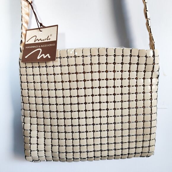 marlo Handbags - New Vintage Marlo Crossbody Shoulder Bag Cream Metal Mesh NWT Boho Neutral Clean